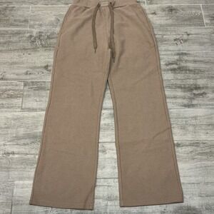Comfrt Waffle Knit Wide Leg Pants Unisex Athleisure Comfy Drawstring Brown Tan S
